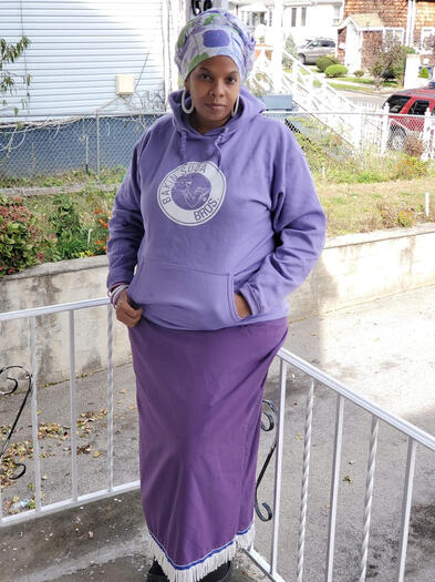 PURPLE MAXI SKIRT WITH MATCHING PURPLE FLORAL HEADWRAP